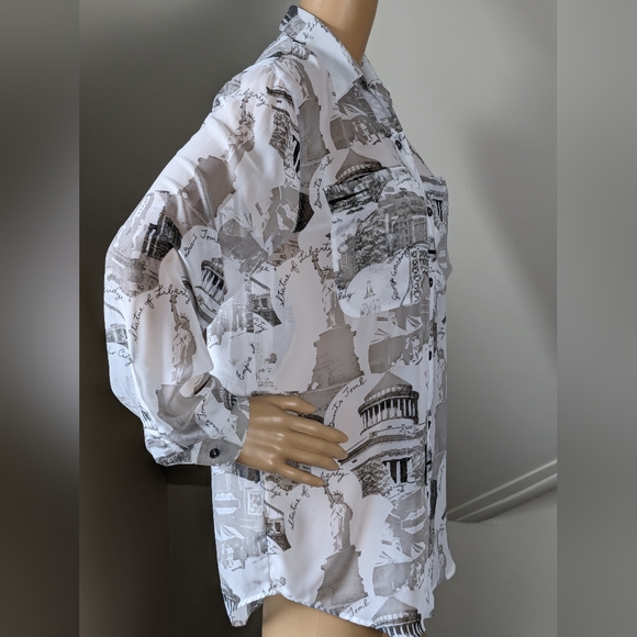 N.Y.C. Inspired Long Sleeve Gray and White Button Up - Picture 9 of 12